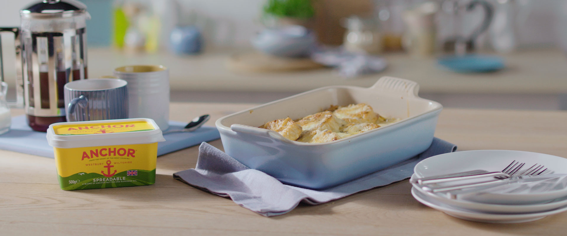 Crumpets in a Dish with Anchor Butter
